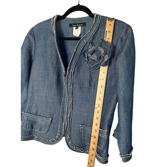 Neiman Marcus 10 Lida Baday Linen Skirt Set $1200 Denim Blazer Jean Skirt Blue - Picture 13 of 14